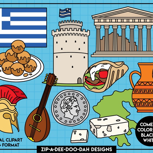 Greece Icons Clipart Set {Zip-A-Dee-Doo-Dah Designs}