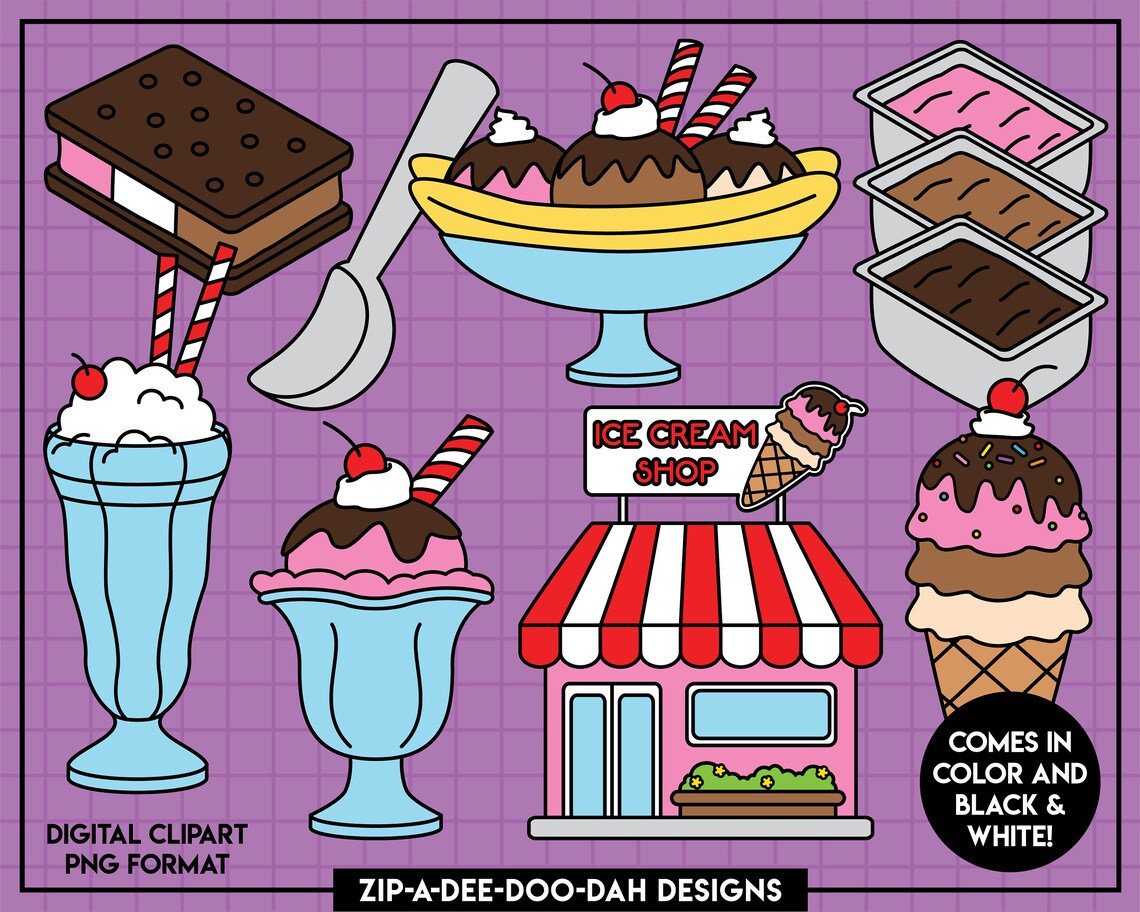 Ice Cream Shop Clipart Set zipadeedoodah Designs Etsy