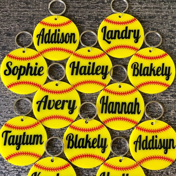 Acrylic Softball Keychain Etsy