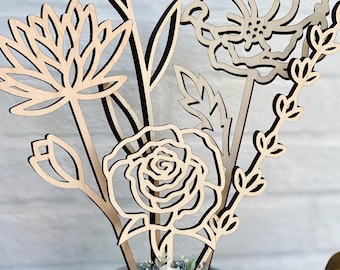 Birth Month Stems, Wooden Flowers, Birth Month Bouquets, Natural Wood Stems,  Mother's Day Gifts, Flowers for Mom, Keepsake Gifts for Mom