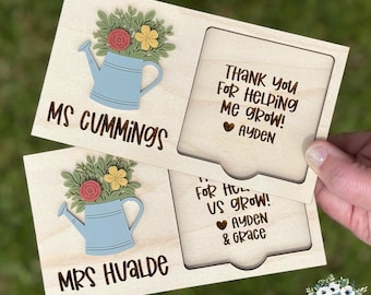 Personalized Teacher Sticky Note Holder with Engraved Name and Message, Floral Watering Can Design, Teacher Appreciation Gift