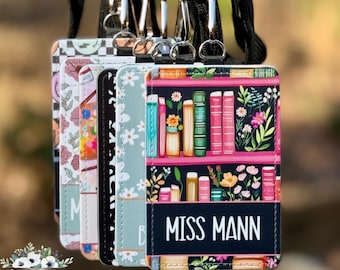Personalized ID Badge Holder with Clear ID Pocket, 8 Custom Patterns, Badge Holder for Teachers & Nurses, Badge Holder and Lanyard Set