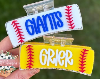 Personalized Baseball and Softball 4" Claw Clips, Spring Ball Spirit Wear