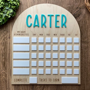 Daily Responsibilities Chart With Weekly Goal, Dry Erase Chore Chart, Reusable Chore Chart, Daily Routine Chart for Kids, Personalized Chart