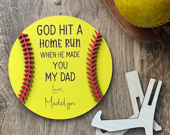 Father’s Day Softball Sign, God Hit a Home Run, Personalize with any Name, Custom Sign for Softball Dads, Personalized Father’s Day Gift