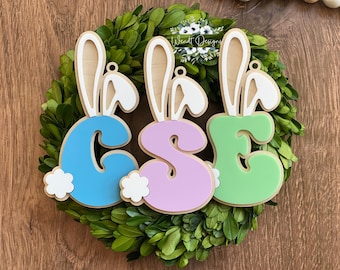 Retro Easter Basket Bunny Tags, Personalized Acrylic Easter Basket Tags, Single Initials