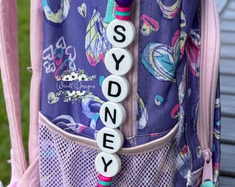 Personalized Beaded Backpack Tags and Tote Charms, Backpack Keychain for Sports and Back to School, Jumbo Friendship Beads