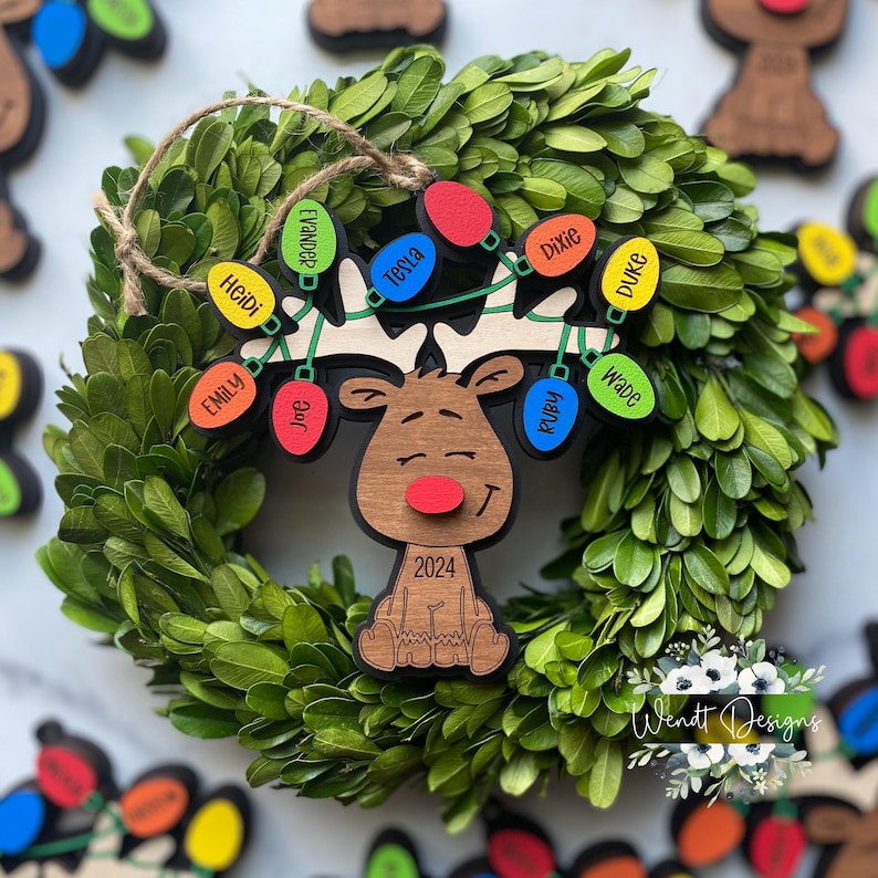 Personalized Reindeer Ornament, Tangled Reindeer Ornament, Christmas Light Ornament, 2026 Family Ornament, Engraved Keepsake Ornament image 6