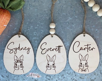 Cottage Core Easter Basket Tag, Engraved Easter Basket Name Tag, Personalized Easter Basket Tag,  Bunny Tag, Modern Farmhouse Easter Decor