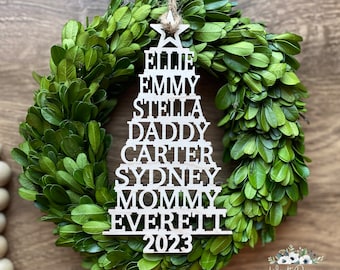 Personalized Name Tree Ornament, 2023 Family Ornament, Stacked Name Tree, Family Name Ornament, Keepsake Ornament