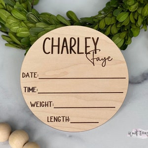 Engraved Newborn Mini Name Sign, Wood Birth Announcement, Newborn Sign, Newborn Photo Props, Birth Record Keepsake, Baby Name Announcement
