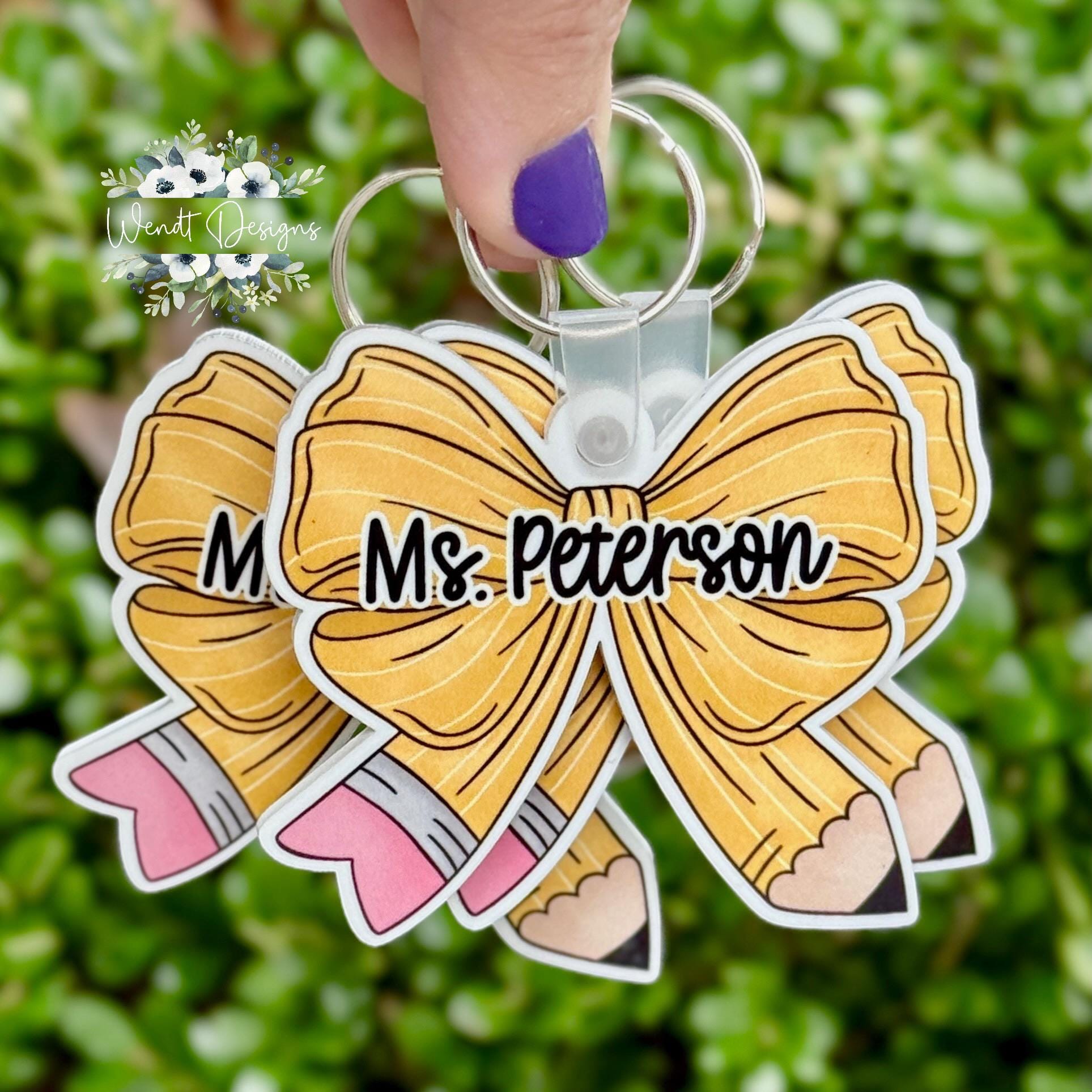 Personalized Teacher Keychain, Pencil Bow Design, Teacher…
