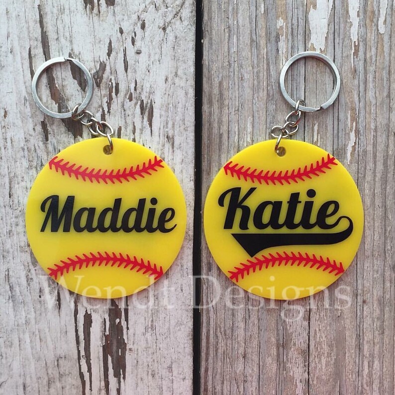Personalized Softball Keychains Solid Yellow Acrylic With Etsy