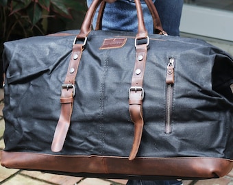 Waxed Canvas Weekender Bag – Classic Western Duffel, Leather Accents