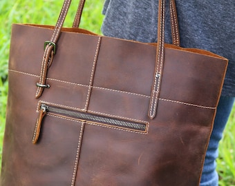 The Iron Tote - Genuine Leather Hide Zippered Tote - 3269001