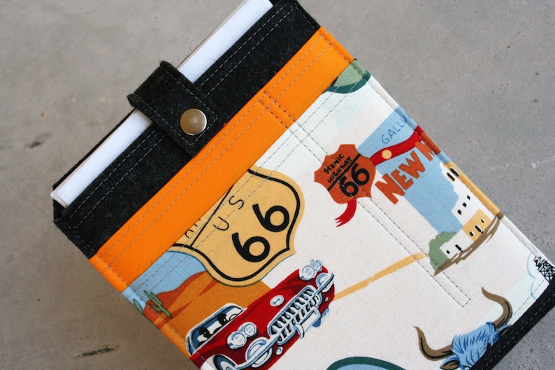 iPad Mini sleeve case with colorful front pockets Wool felt 3mm thick Route 66