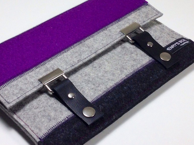 BB5600 iPad Mini sleeve case purple design with pocket and leather straps