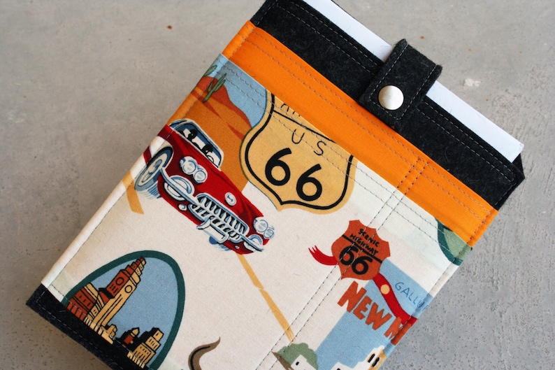 iPad Mini sleeve case with colorful front pockets Wool felt 3mm thick Route 66
