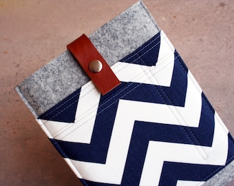 Chevron iPad Mini Sleeve, Merino Wool Felt & Leather Strap