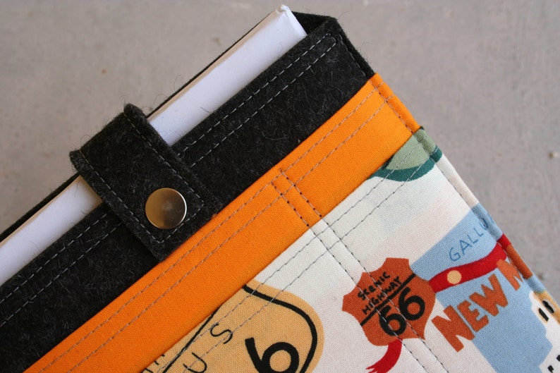 iPad Mini sleeve case with colorful front pockets Wool felt 3mm thick Route 66