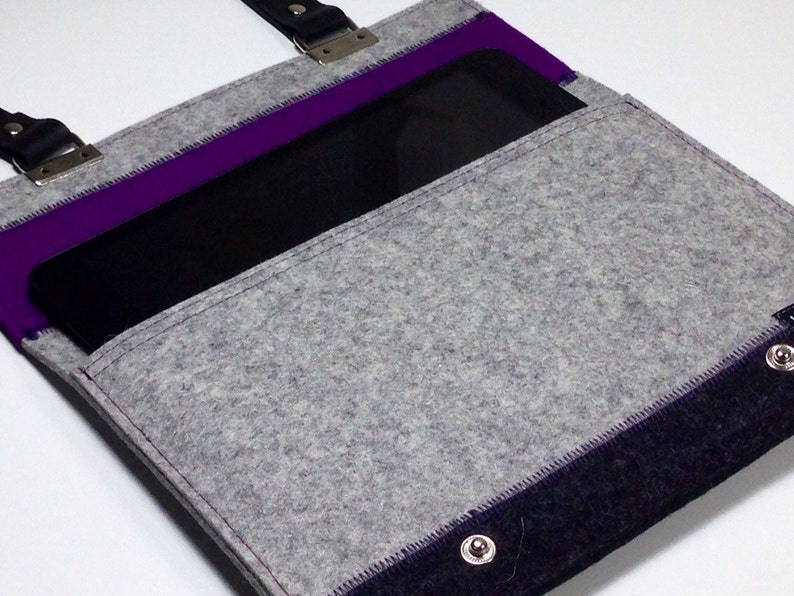 BB5600 iPad Mini sleeve case purple design with pocket and leather straps