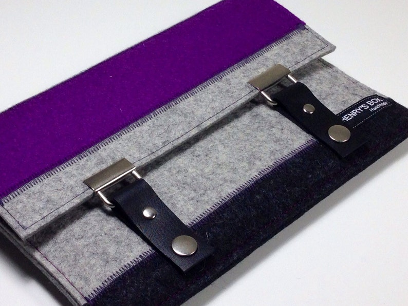 BB5600 iPad Mini sleeve case purple design with pocket and leather straps