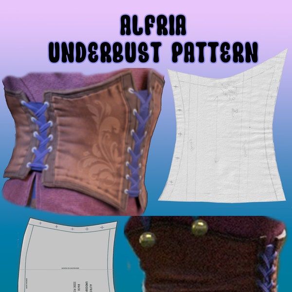 Corset bas de poitrine bleu tieffelin barde « Alfria » Patron PDF || Inspiré des BG3, imprimez votre propre motif cosplay