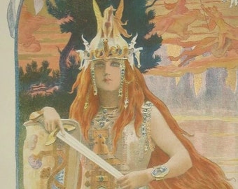 Brunnhilde von Bussiere Original Französische Stein Lithographie 1898 L'Estampe Moderne Selten