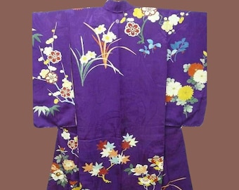 Silk Embroidered Japanese Samurai Furisode Kimono Antique Meiji era Rare OOAK