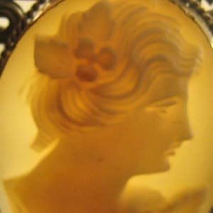 Victorian Carved Translucent Shell Cameo Brooch/Pendant in Silver Wire-work Setting.