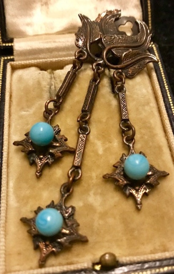 Copper Turquoise Bead Long Carnaby Street Dangle E