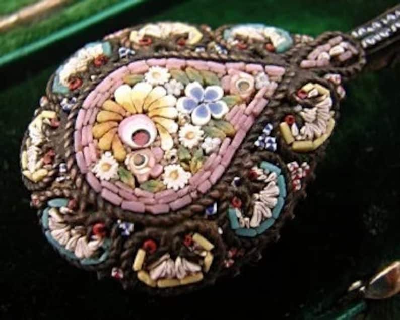 Silver Micro Mosaic Lute BroochPin Grand Tour Venetian