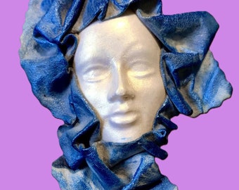 Italian Leather and Porcelain OOAK Brooch.