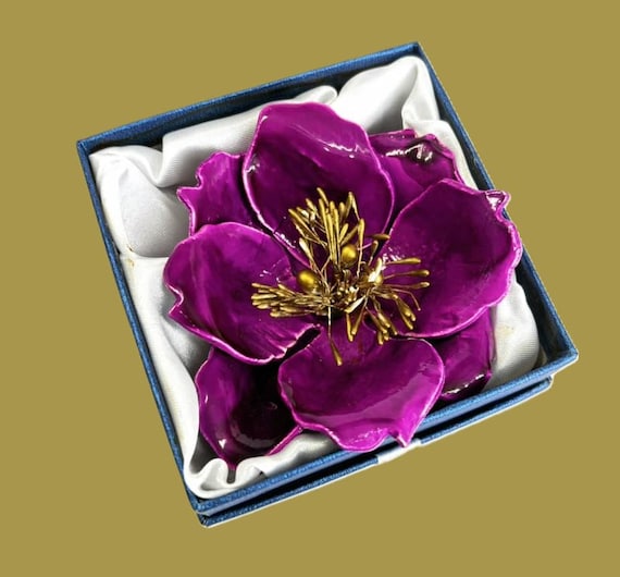 French Cellulose Acetate Purple Peony Large Flower Brooch 1960's