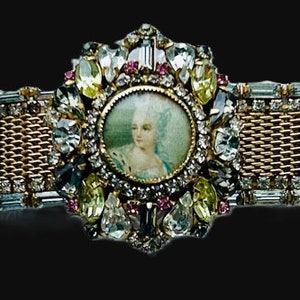 Magnificent Hobe Signed Rhinestone and Enamel Portrait Bracelet 1950's Paris France Extremely Rare.