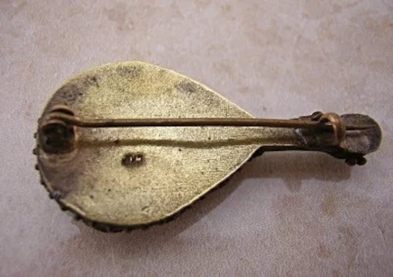 Silver Micro Mosaic Lute BroochPin Grand Tour Venetian