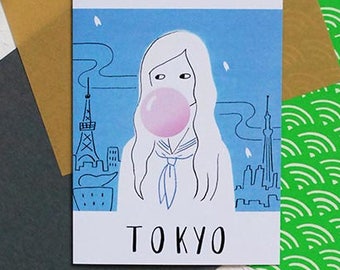 Tokyo Girl blank greeting card | blank inside