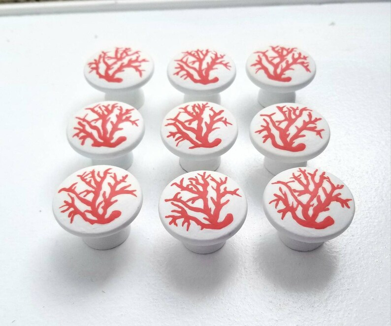 Coral Knob Custom Hand Painted Color Coral Drawer Pull Etsy