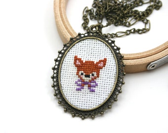 Deer Necklace Cross Stitch Necklace Cross Stitch Jewlery Hand Embroidered Necklace Fawn Necklace Jewlery under 50 Cross Stitch Deer Gifts