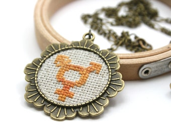 Transgender necklace Cross stitch necklace Intersex necklace Cross stitch jewelry Transfeminist necklace Embroidery jewlery LGBTQ jewelry