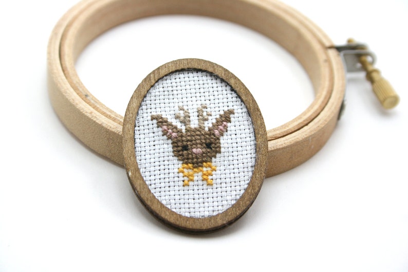 Jackalope Cross Stitch Brooch Hand Embroidered Brooch Etsy Denmark