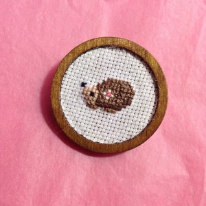 Hand embroidered brooch Cute cross stitch hedgehog brooch image 2