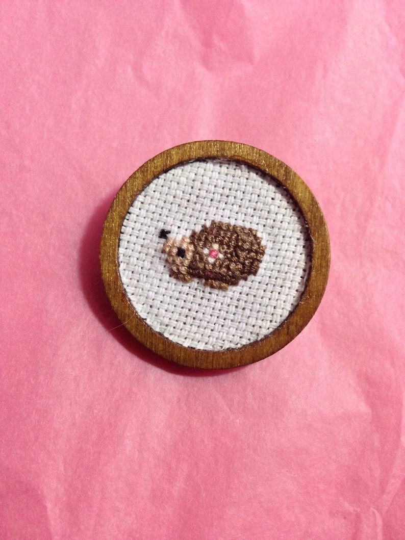 Hand embroidered brooch Cute cross stitch hedgehog brooch image 2