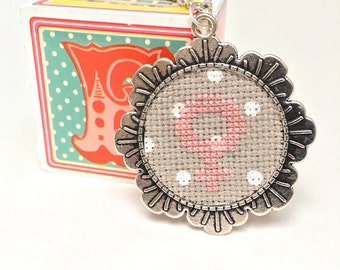 Feminist necklace Feminist cross stitch Embroidery Necklace Female symbol Pink necklace Cross stitch necklace Feminist symbol Venus symbol