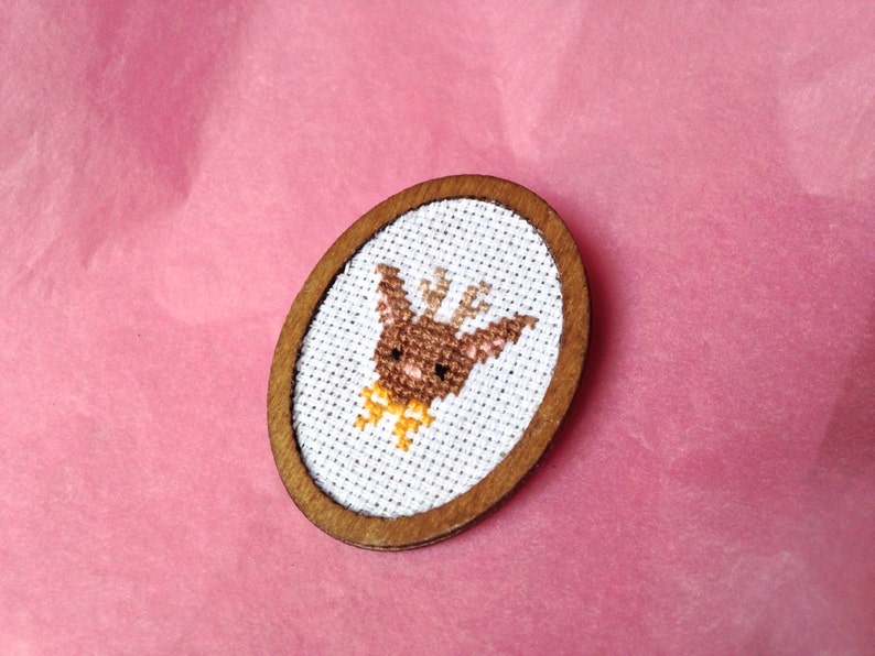 Jackalope Cross Stitch Brooch Hand Embroidered Brooch Etsy Denmark