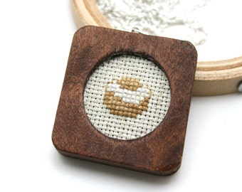 Semla necklace Cross stitch necklace Swedish fika necklace Food necklace Food jewelry Food miniature Semla jewelry Pastry necklace