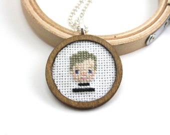 John Watson cross stitch necklace - Hand Embroidered Necklace - Sherlock cross stitch necklace