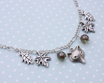 Autumn necklace - Fox and leaves necklace