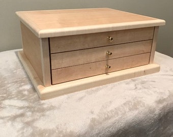 Handcrafted Maple Jewelry Box - 3 Drawers