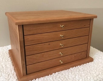 Handcrafted Cherry Jewelry Box - 5 Drawers